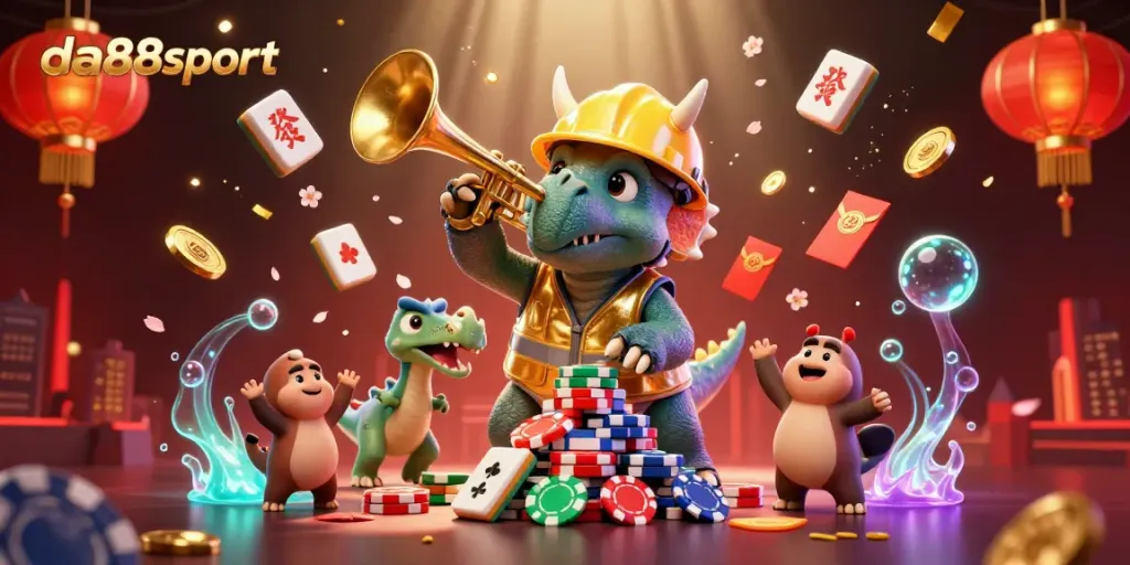 Build excitement at da88sport with a colorful celebration of gaming featuring fun characters and vibrant casino elements.