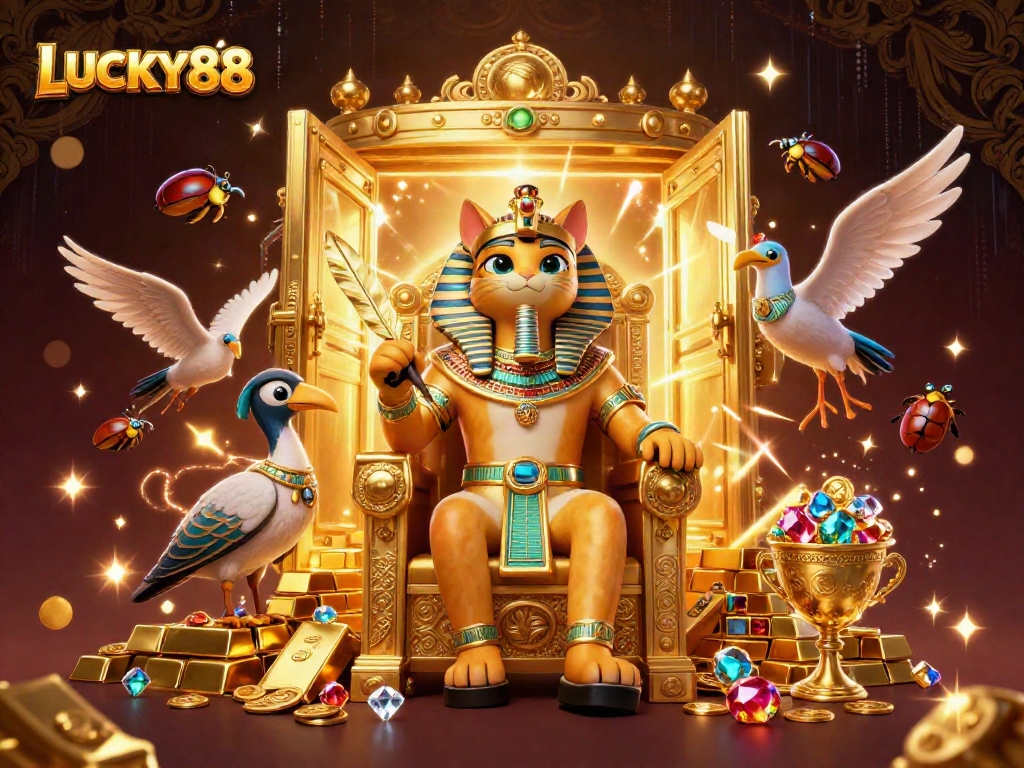 LUCKY88 inspires players with treasures and jackpots in this vibrant casino-themed illustration.