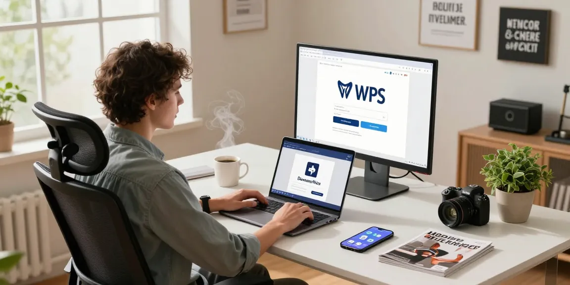 WPS Download preparation with a user in a modern office setting, showcasing productivity tools.