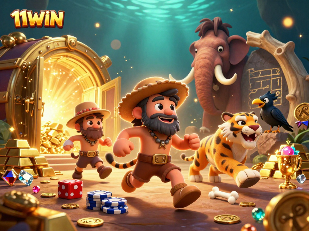 Experience the thrill of 11WIN gambling with vivid characters and dynamic treasure elements.
