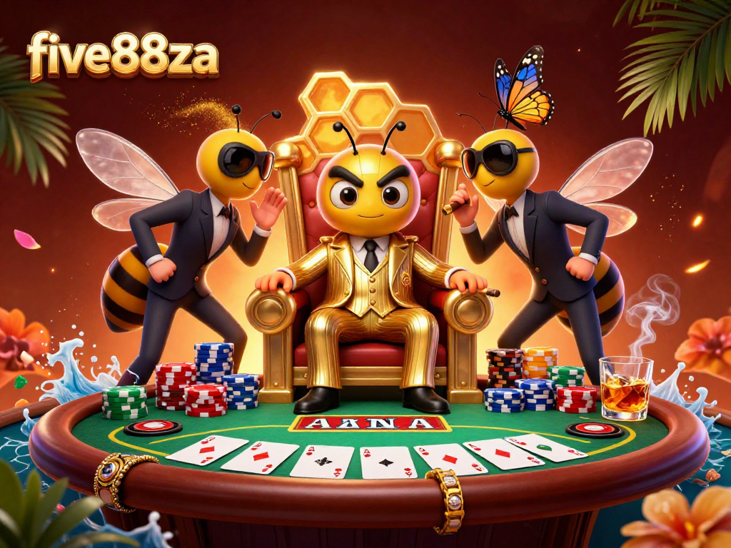 Engage in thrilling poker action with five88za's vibrant cartoon scene featuring a mob boss bumblebee.