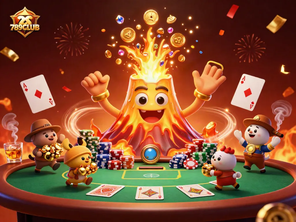 Engage in thrilling gameplay at 789CLUB with treasures erupting from a golden volcano.