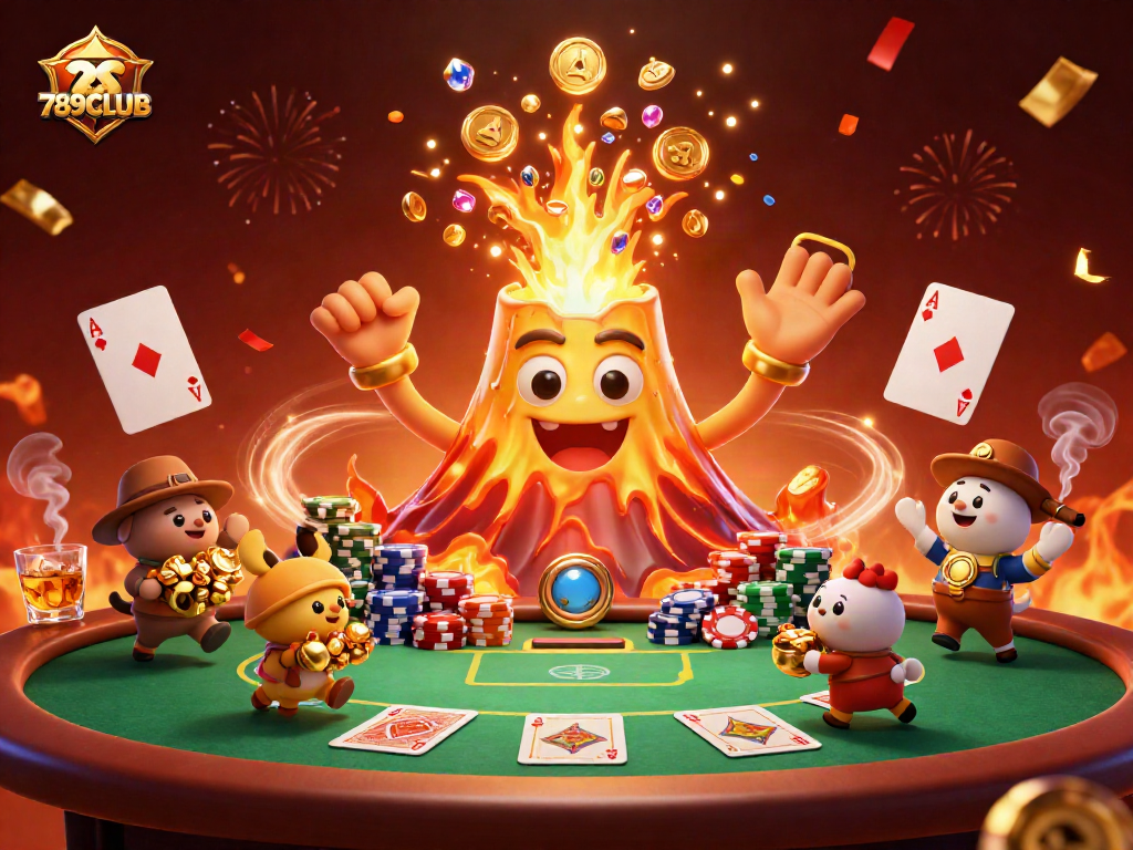 Engage in thrilling gameplay at 789CLUB with treasures erupting from a golden volcano.