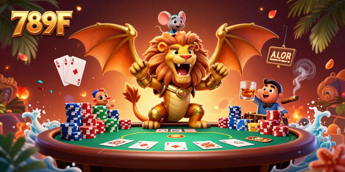 Engage at 789F with a roaring chimera, poker chips, and festive casino elements in vibrant detail.
