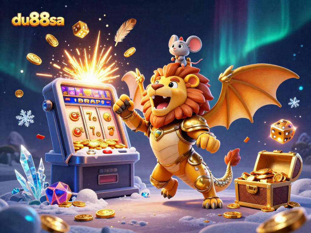 Play exciting games at du88sa with a stunning jackpot slot scene featuring dynamic animations and vibrant characters.