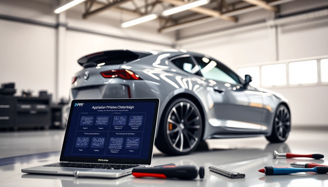 Showcasing PPF Chattanooga on a sleek car in a modern garage, emphasizing protective qualities and installation.