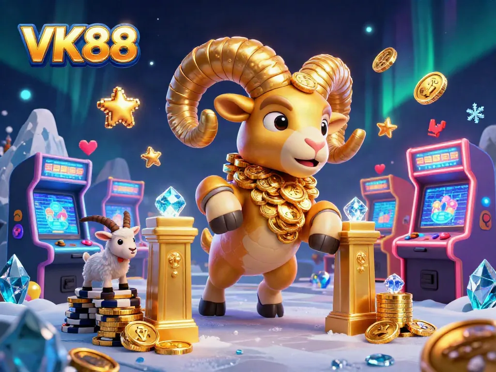 Experience thrilling VK88 gambling excitement with dynamic visuals of golden ram and casino elements.