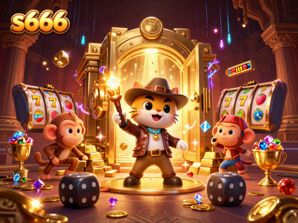 Experience thrilling adventures with s666 in a vibrant casino treasure hunt illustration.