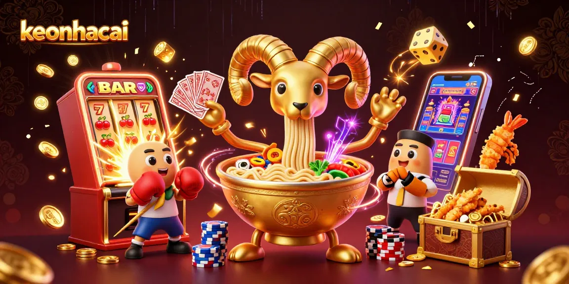 Experience excitement with keonhacai in this vibrant 3D casino illustration featuring playful sushi characters.