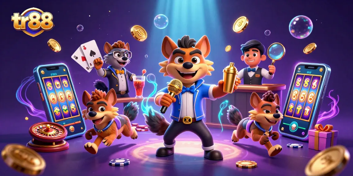 tr88 delivers thrilling casino fun with comedic hyena characters in a vibrant gambling scene.