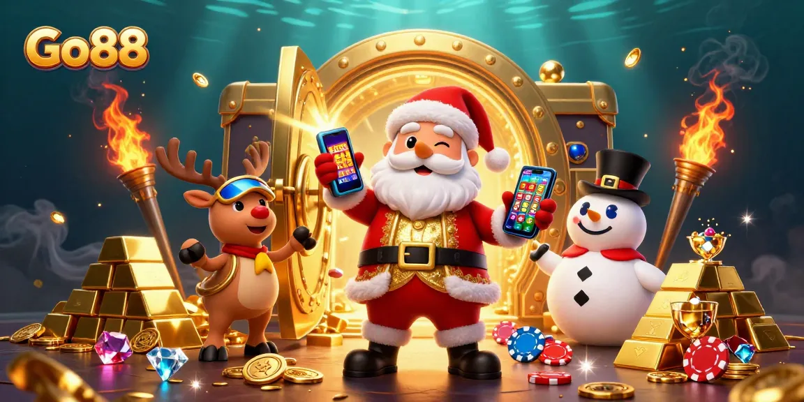 Experience thrilling jackpots at Go88 with Santa and friends in a vibrant casino scene!