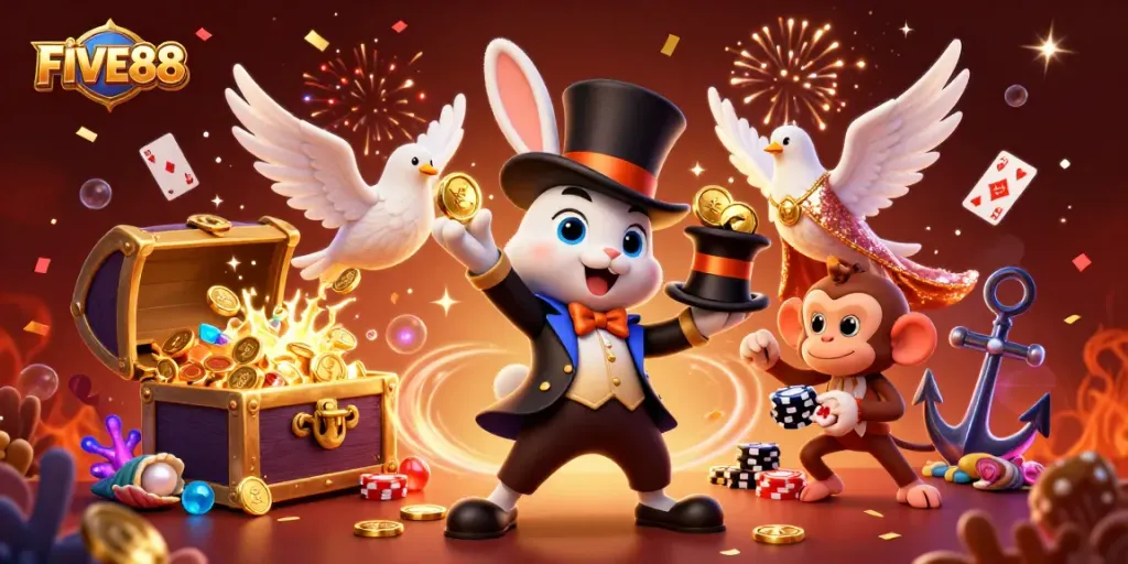 Engage with FIVE88 to win big with golden coins, cards, and magical gaming treasures.