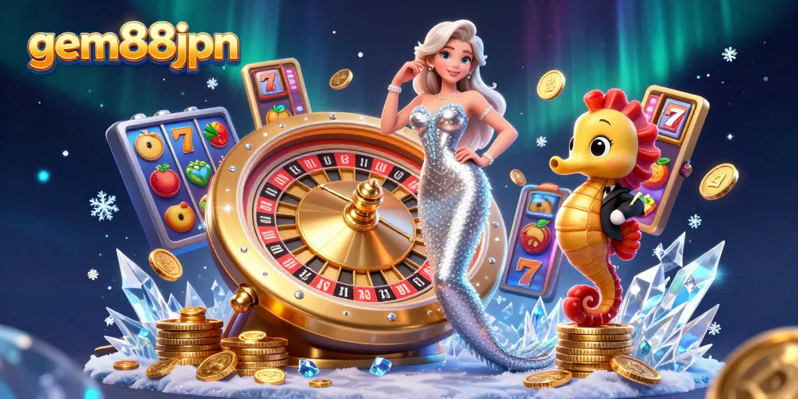 Spin the reels with gem88jpn’s luxurious casino scene featuring a glamorous mermaid.