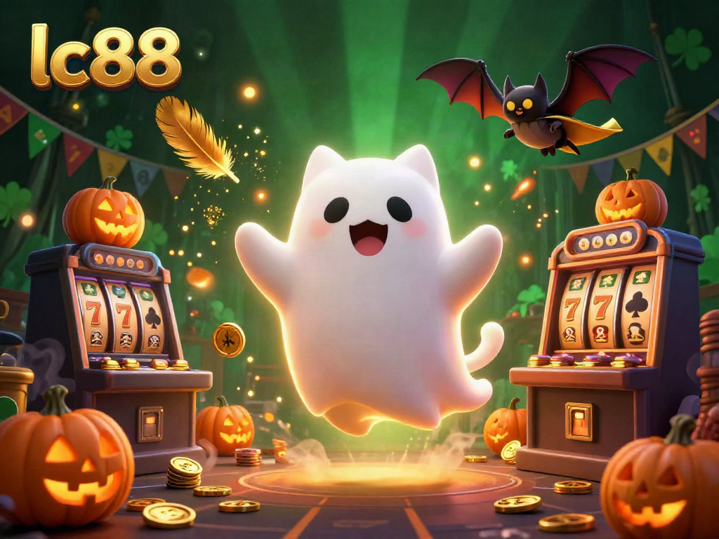 Experience the lc88 jackpot excitement with a ghost cat and vibrant casino elements in a thrilling 3D scene.
