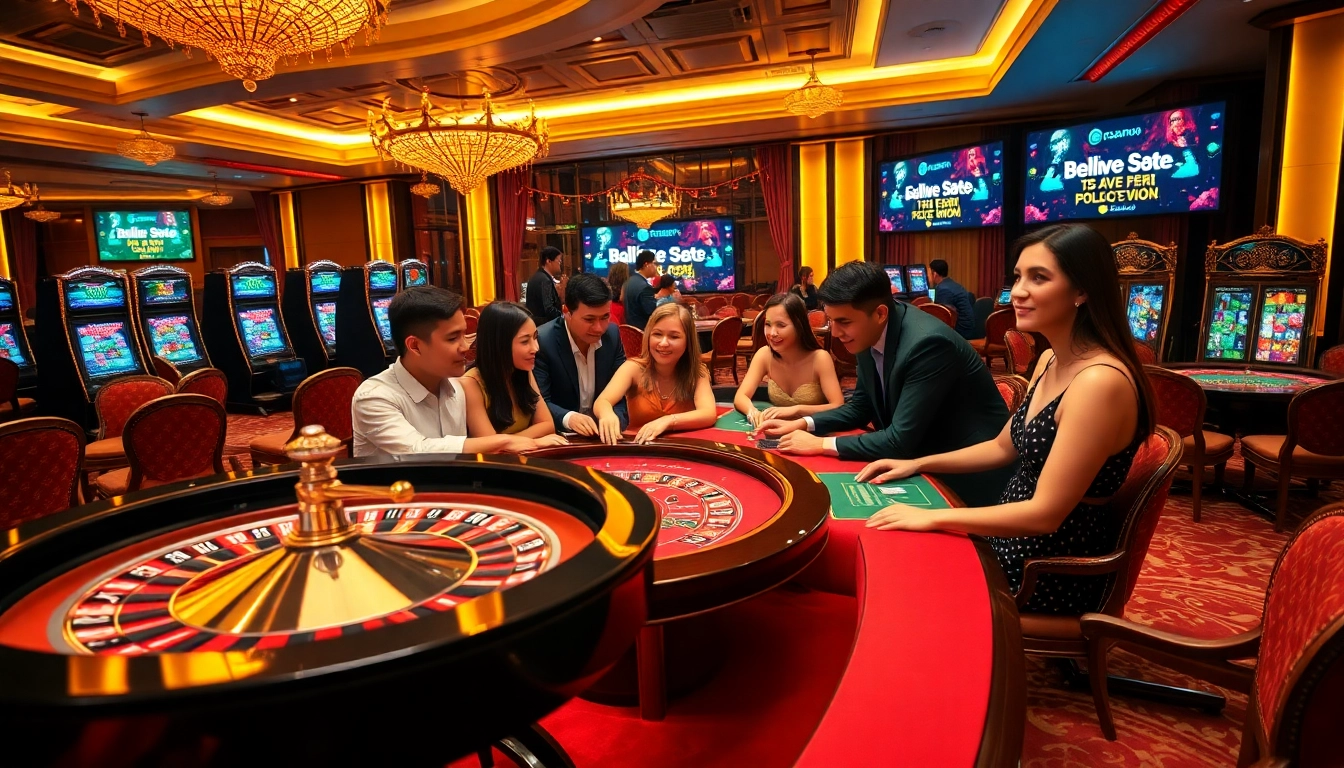 Experience thrilling gaming at https://sky88sa.com/ with poker tables and roulette wheels in a luxurious casino setting.