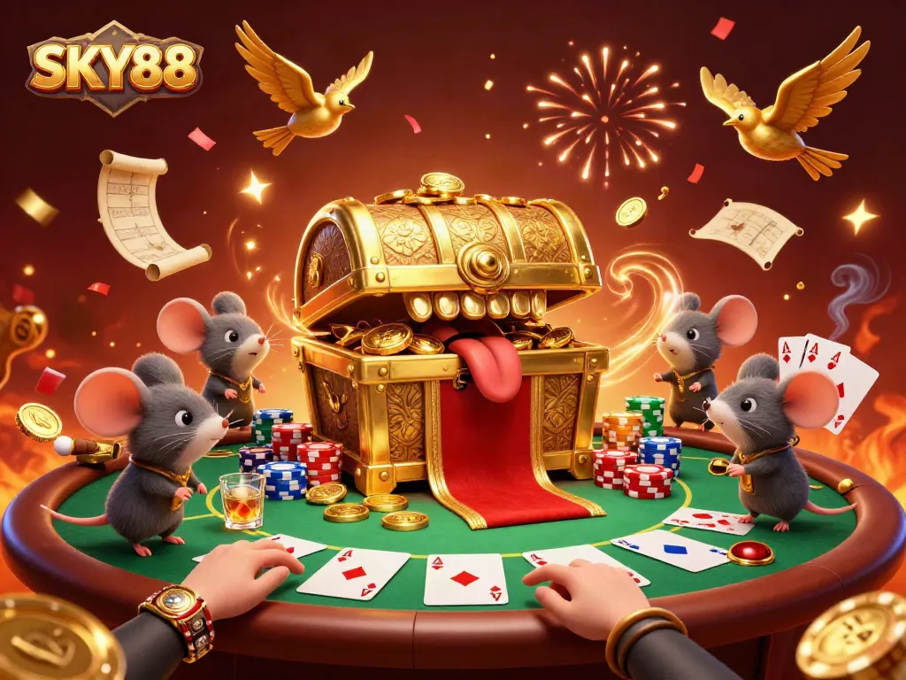 Engage with SKY88's thrilling casino experience featuring colorful poker games and vibrant atmosphere.