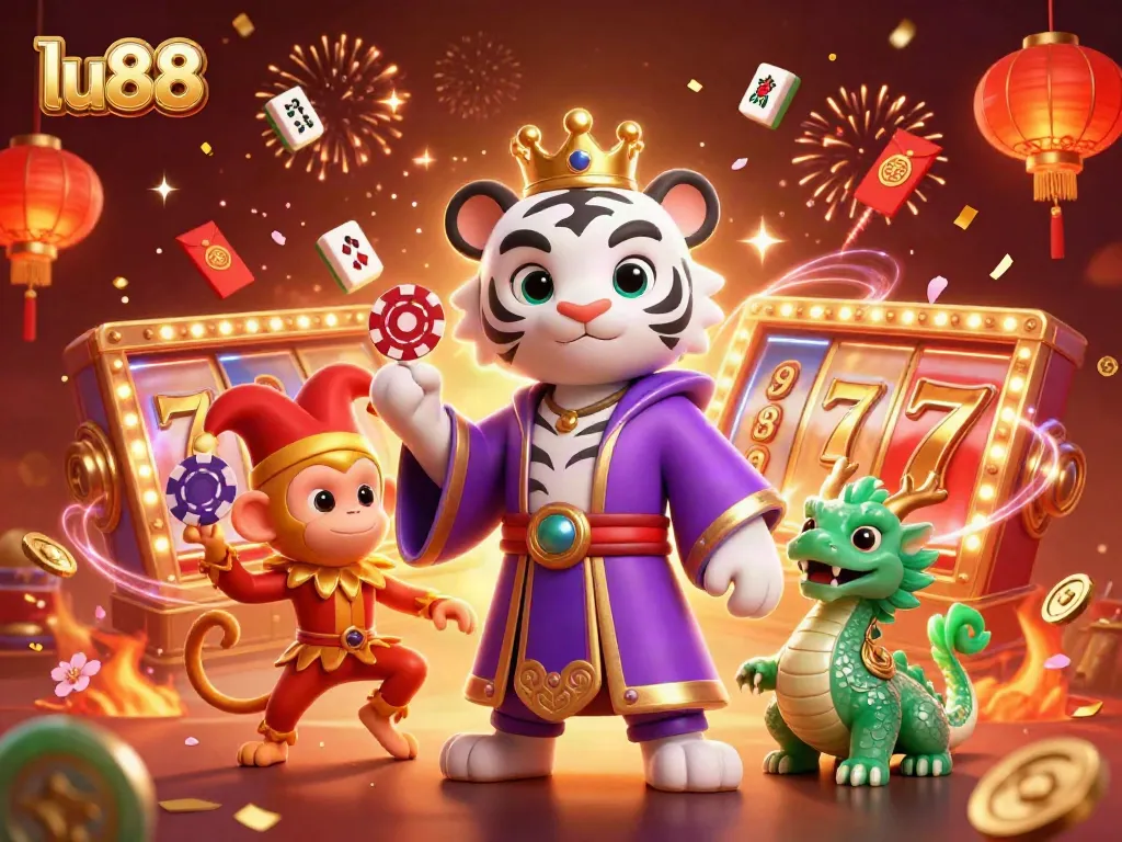 Experience thrilling slots action at lu88 with vibrant characters in a dynamic casino scene.