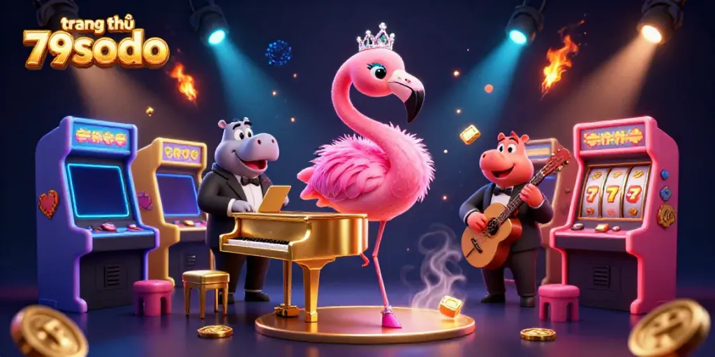 Experience thrilling gaming sessions at trang chủ 79sodo with a vibrant casino scene featuring animated characters and gaming elements.