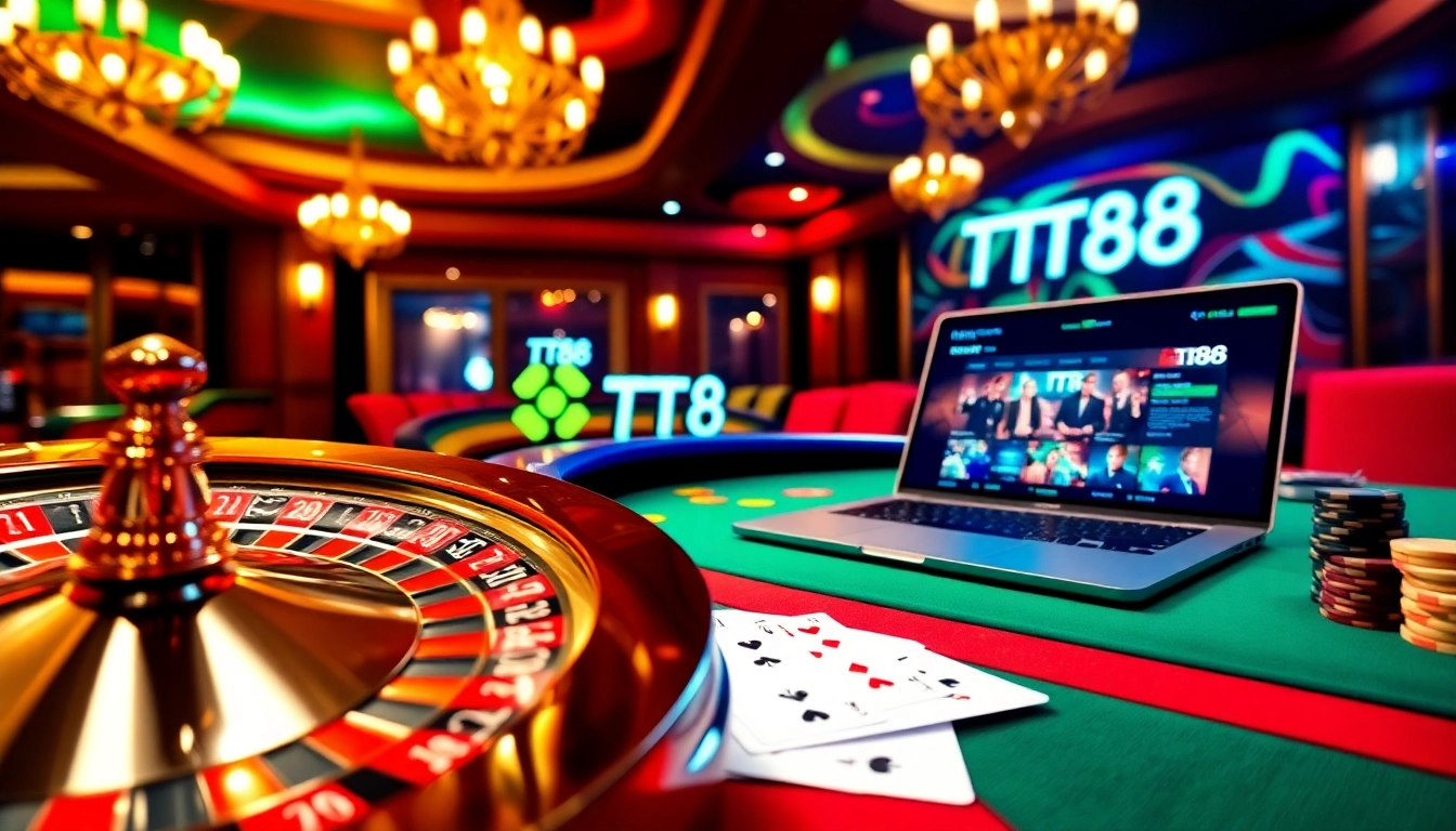 Enjoy a thrilling TT88 casino experience with vibrant gambling elements and online interface.