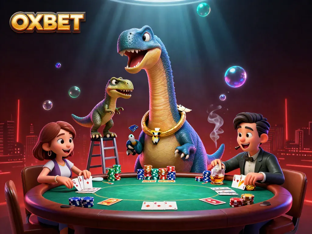 Engage with OXBET's unique gaming experience featuring a playful scene in a dynamic casino