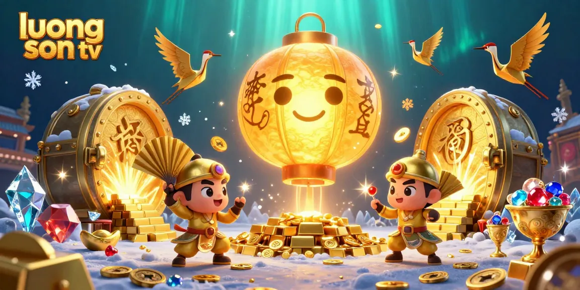 Play engaging games on luong son tv with vibrant golden treasures and characters at a night market casino.