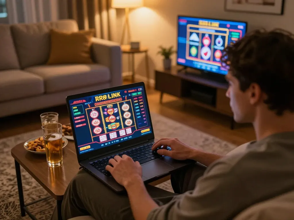 Engaging gaming experience at home with RR88 LINK, showcasing casino gameplay on a laptop.