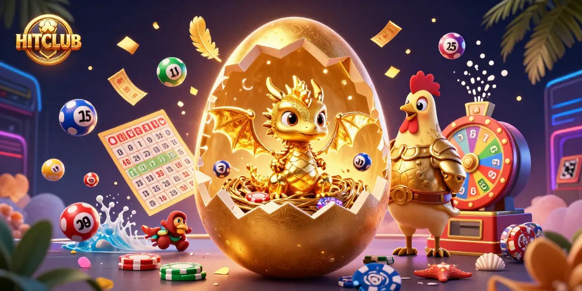 Engage in thrilling action at HITCLUB with a vibrant illustration of gaming excitement, featuring a golden dragon and dynamic casino elements.