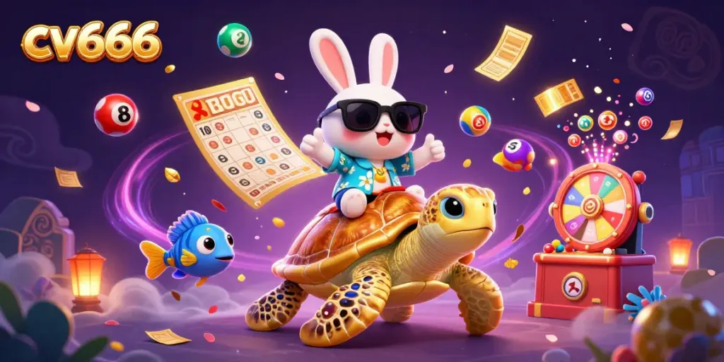 Engage with cv666’s vibrant lottery scene featuring a lucky rabbit and golden turtle.