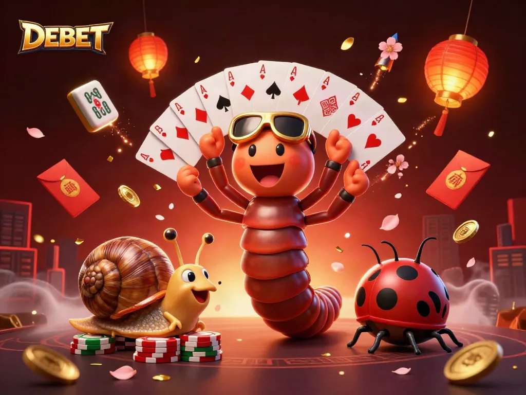 Experience the thrilling vibes of DEBET casino with a lively cartoony dealer and high-roller action!