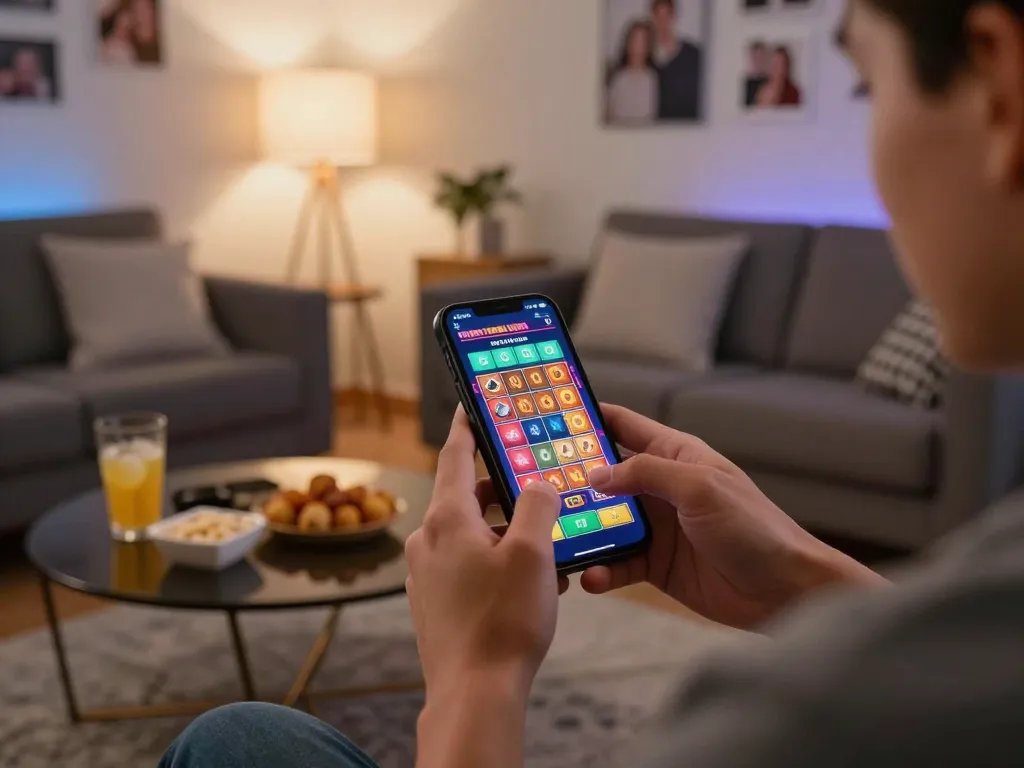 Bermain di situs togel menggunakan smartphone, menampilkan pengalaman kasino online yang vibrant.