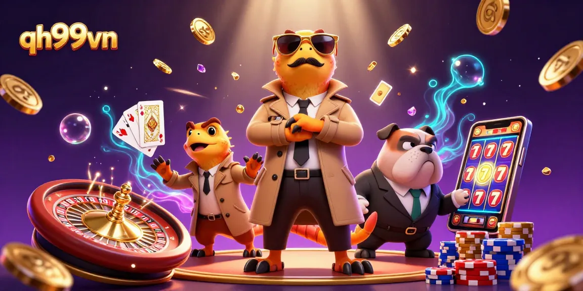 Experience thrilling gaming at qh99vn, featuring raptors in disguise entering a VIP casino.