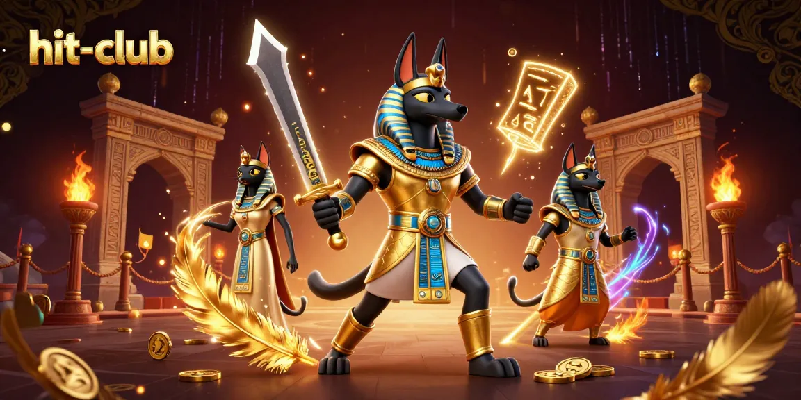 Engage in thrilling games at hit-club featuring Anubis and Bastet in a dynamic casino scene.
