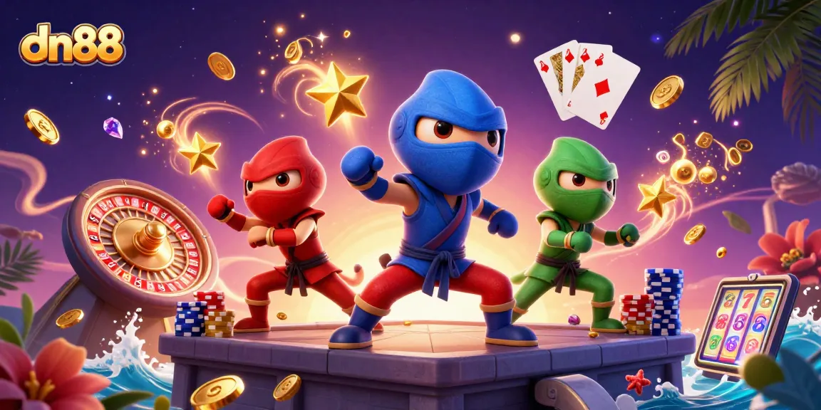 Experience thrilling gameplay at dn88 with vibrant casino elements and chameleon ninjas.