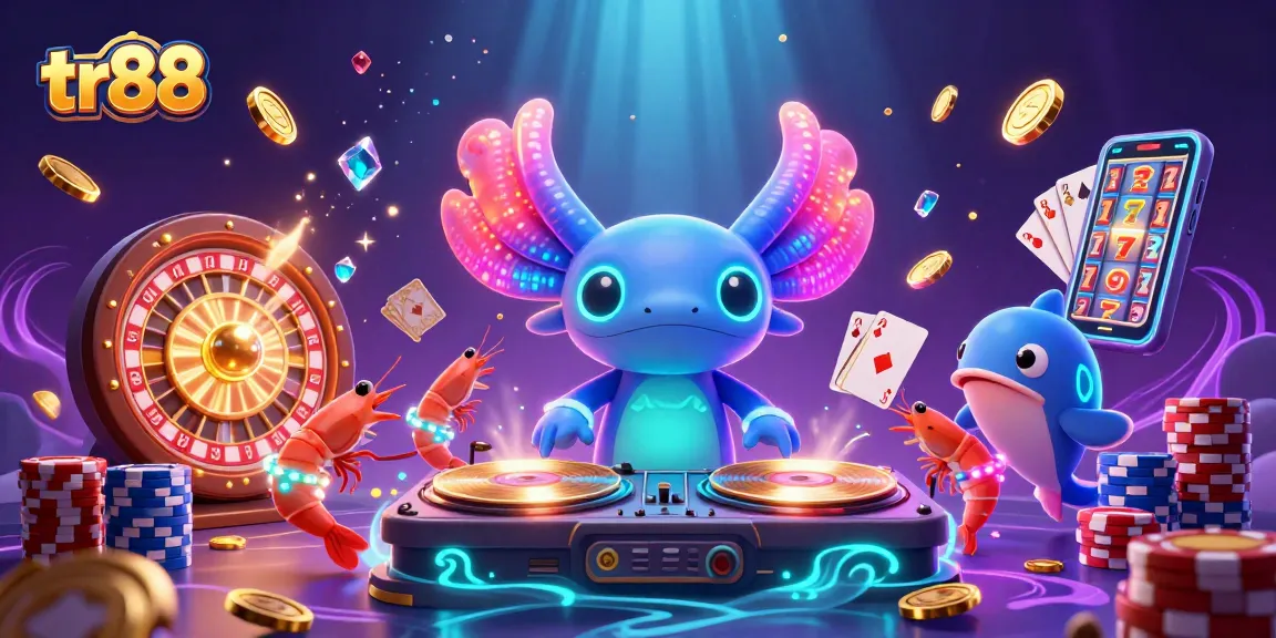 Play rich casino games at tr88 featuring a neon axolotl DJ and dynamic gaming elements.