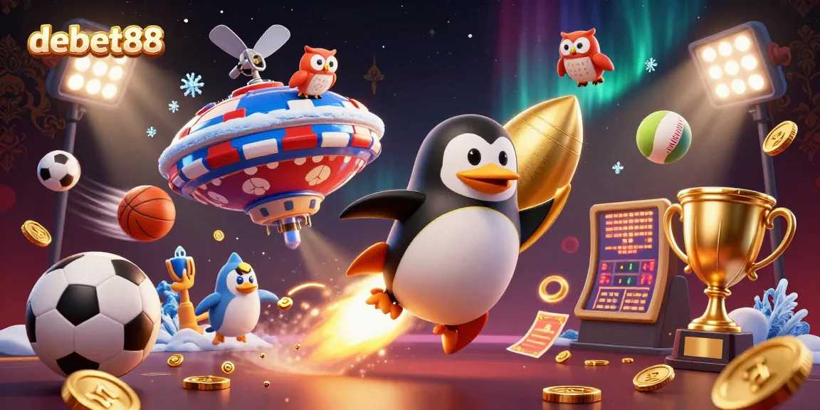 Experience exciting wins with debet88 featuring a golden penguin in a vibrant casino universe.