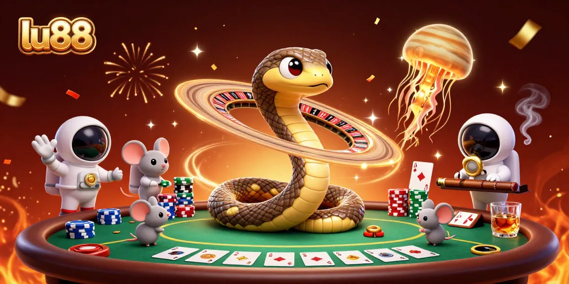 Bet on lu88 in a cosmic casino with mice and vibrant 3D elements