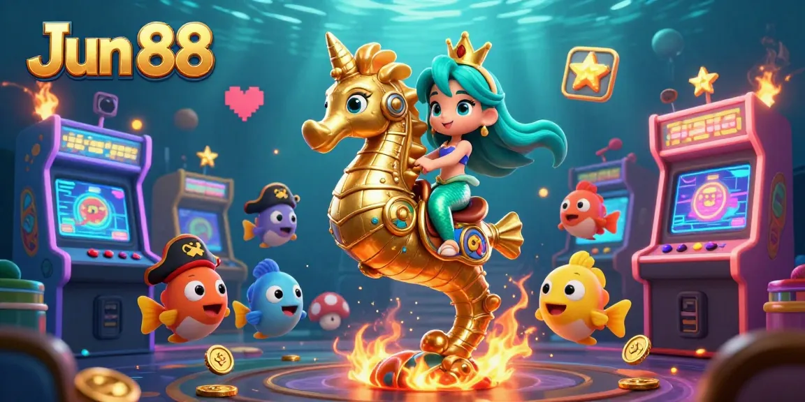Engage in thrilling gameplay with Jun 88 at this vibrant underwater casino scene, featuring enchanting characters and game elements.