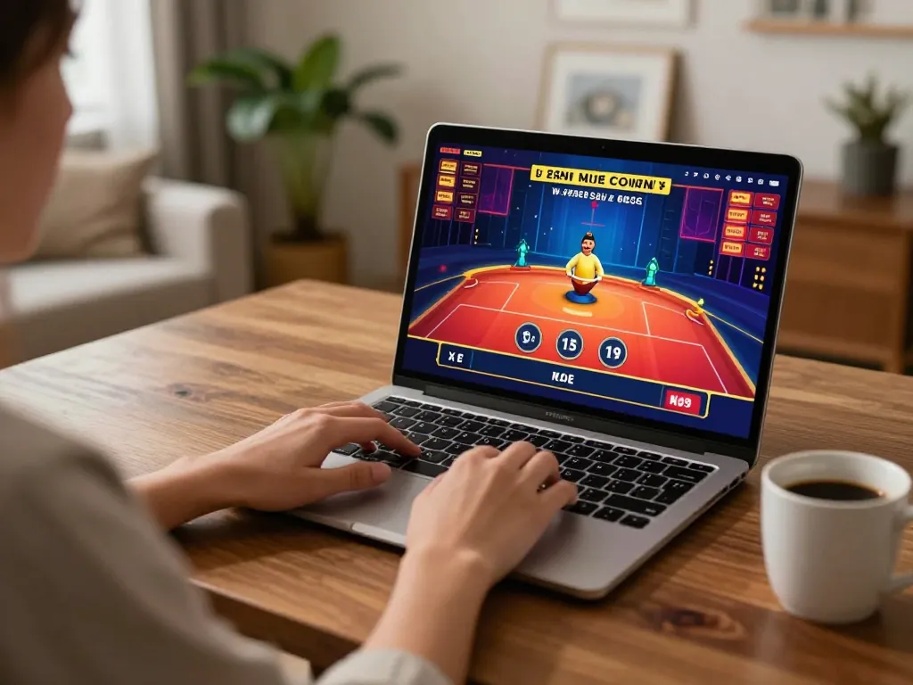 Engaging online gaming experience at bl555 with a live dealer game on a laptop in a cozy home setting