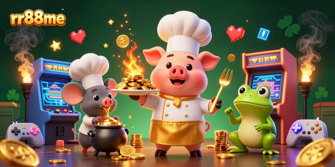 Experience thrilling gameplay with rr88me as the chef pig serves gold coins in a magical casino.