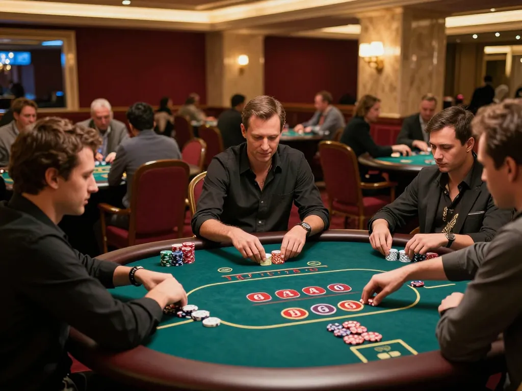 Players strategizing their next moves at p789bet's upscale casino tables.