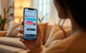 Engaging AI girlfriend chat on a smartphone in a cozy living room setting.