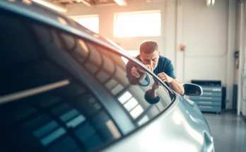 Apply auto window tint near me on a car in a bright, professional setting.