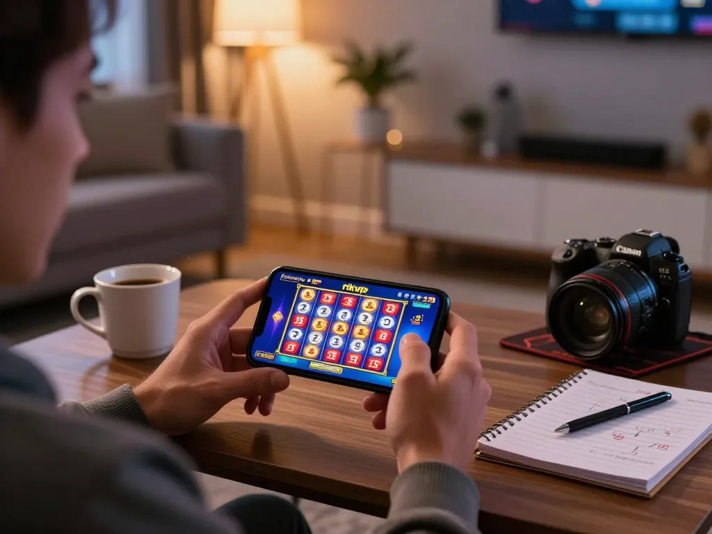 Player winning on the rikvip app during online gaming session at home.