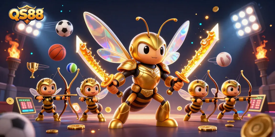Experience the thrilling action of QS88 with dynamic sports elements and fascinating characters in a vibrant casino scene.