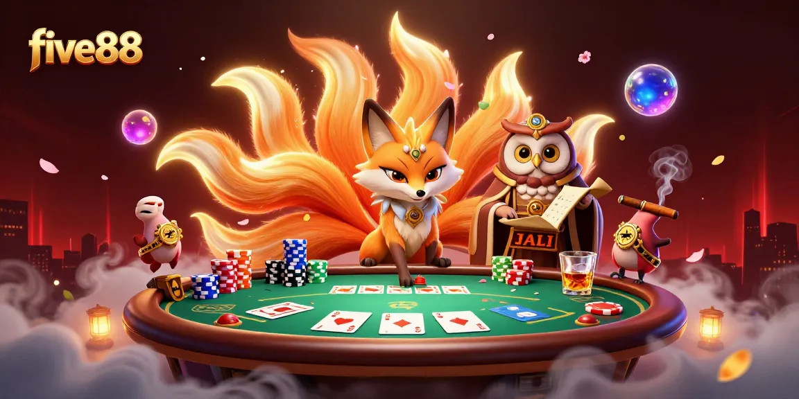 five88 poker table with vibrant characters and exciting game elements for online gambling