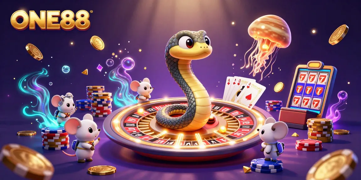 Bet big with ONE88 featuring vibrant casino action, cosmic motifs, and thrilling gameplay elements.