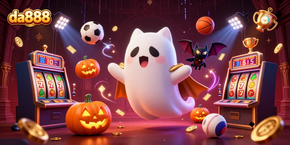 Engage with da888's vibrant casino world featuring ghost cats, sports elements, and jackpot thrills.